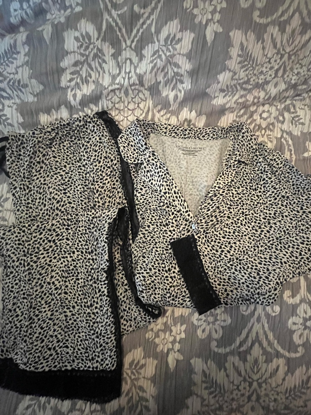Victoria's Secret Black and White lace trim Animal Print Pajama Set